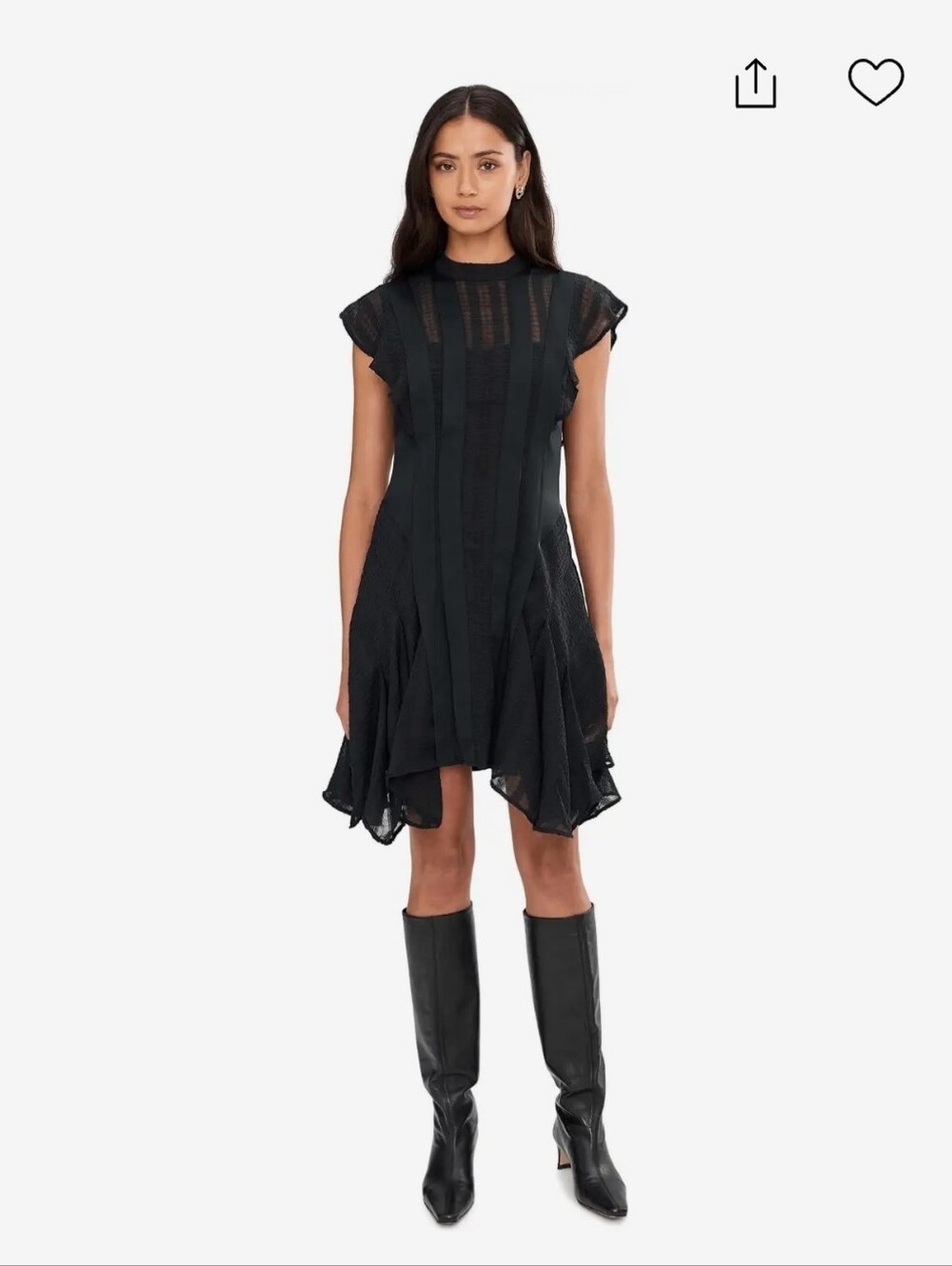 NWT AllSaints Black Cap-Sleeve Ruffle Mini Dress